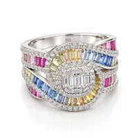Sterling Silver Multicolor Baguette Statement Ring