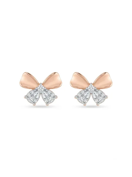 Rose Gold Ribbon Diamond Stud Earrings