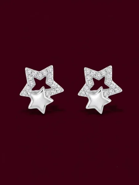 Celestial Duo Diamond Star Stud Earrings