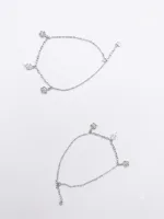 The Sparkle Flower Silver Anklet Set
