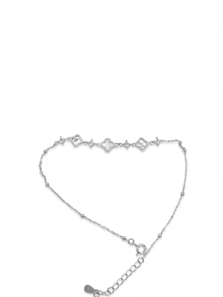 Floral Crystal Silver Anklet