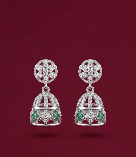 Emerald-Accent Cage Jhumki