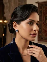 Royal Blue Sapphire & Diamond Cluster Stud Earrings
