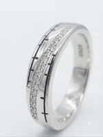Diagonal Wave Pavé Sterling Silver Ring
