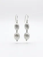 Brushed Matte Silver Dual-Bead Dangle Earrings