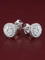Classic Solitaire Halo Diamond Stud Earrings in Sterling Silver
