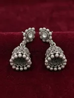 Oxidized Silver-Plated Kundan-Studded Bell Jhumka Earrings
