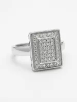 Silver Rectangular Pave CZ Signet Ring