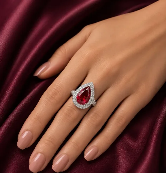 Ruby Teardrop Halo Ring
