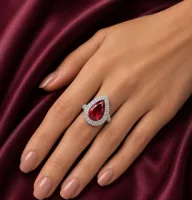 Ruby Teardrop Halo Ring
