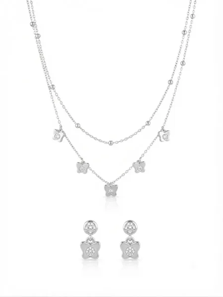 Elegant Floral Charm Layered Necklace & Earring Set
