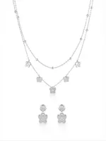 Elegant Floral Charm Layered Necklace & Earring Set