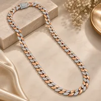 Two-Tone Pavé Leaf Link Chain
