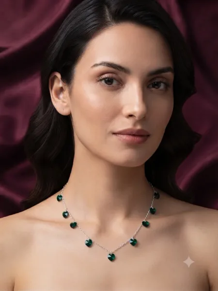 Emerald-Green Heart Station Necklace