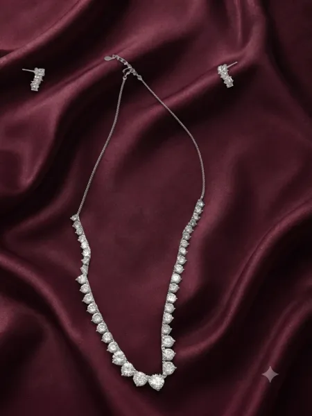 Classic CZ Stone Tennis Necklace and Earrings Set
