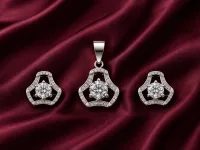 Elegant Round Halo Pendant & Earring Set