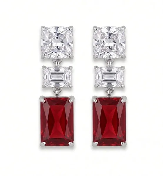 Ruby Red Geometric Drop Earrings