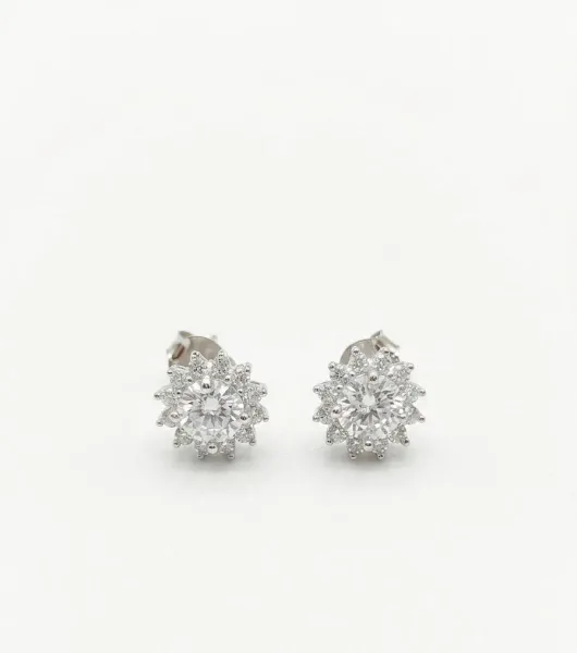 Sparkling Floral Halo Diamond Stud Earrings