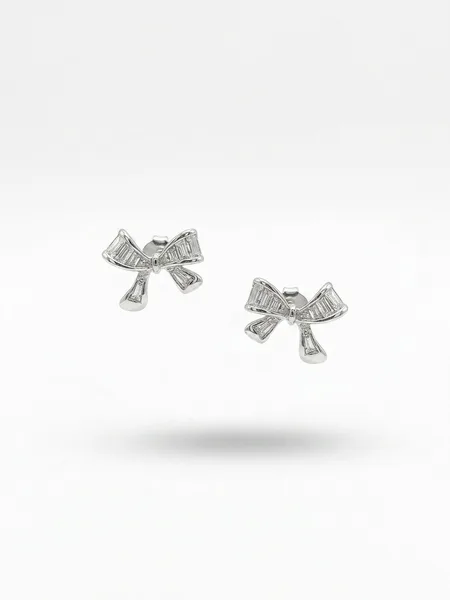 Baguette Diamond Ribbon Bow Stud Earrings