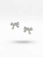 Baguette Diamond Ribbon Bow Stud Earrings