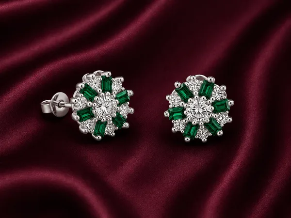 Green Floral Crystal Stud Earrings