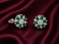 Green Floral Crystal Stud Earrings