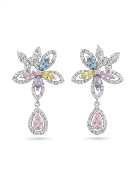 Multicolor Crystal Floral Pendant and Drop Earrings Set