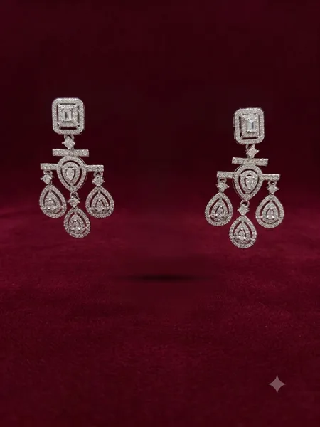 Art Deco Geometric Chandelier Diamond Earrings