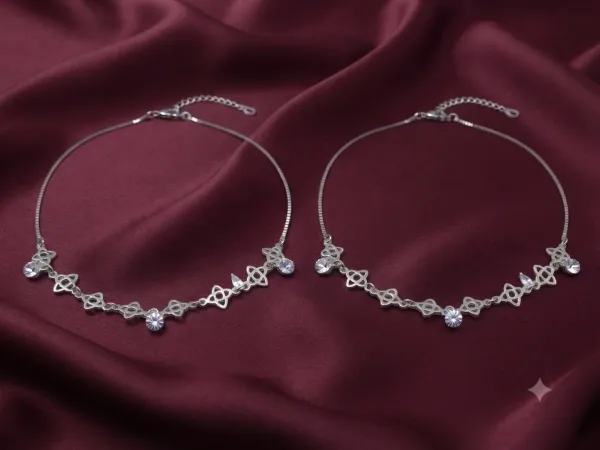 Silver Floral Knot Charm Anklet