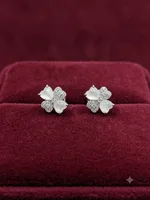 Four-Leaf Clover Mother-of-Pearl & Diamond Stud Earrings