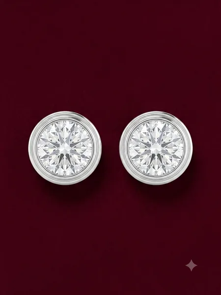 Round Brilliant Cut Bezel-Set Diamond Solitaire Stud Earrings