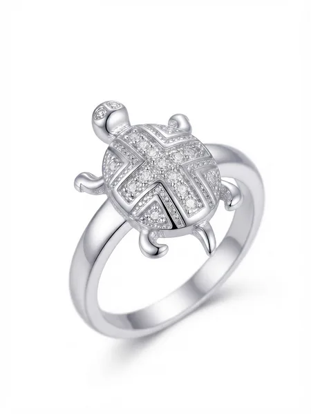 Silver Geometric Turtle Ring