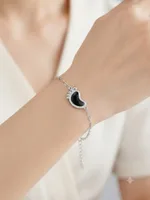 Silver Black Heart Charm Bracelet