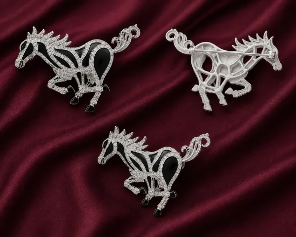 Elegant Black Enamel Horse Brooch