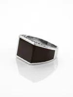 Silver Onyx Geometric Statement Ring