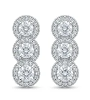 Three-Stone Halo Drop Earrings
