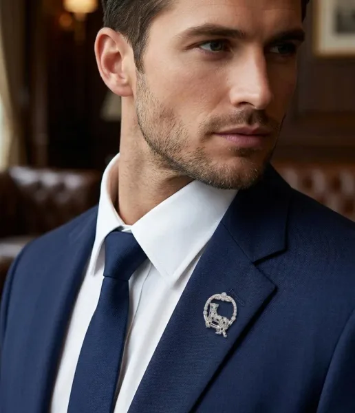 Diamond & Emerald Panther Hoop Brooch (Lapel Pin)