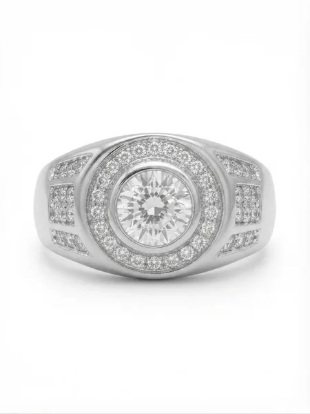 Pave-Accented Round Halo Signet Ring