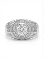 Pave-Accented Round Halo Signet Ring