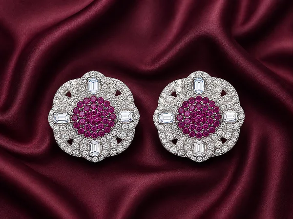 Pink Ruby Floral 925 Sterling Silver Stud Earrings