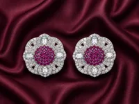 Pink Ruby Floral 925 Sterling Silver Stud Earrings
