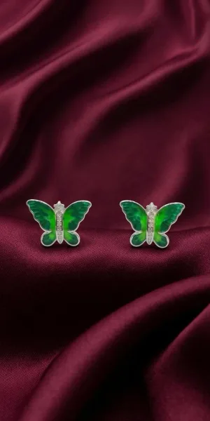 Emerald Wings Enamel Butterfly Stud Earrings