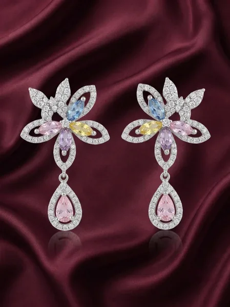 Multicolor Crystal Floral Pendant and Drop Earrings Set