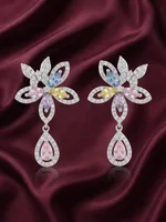 Multicolor Crystal Floral Pendant and Drop Earrings Set