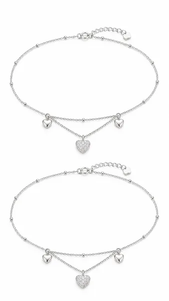 Elegant Double Layer Heart Charm Anklet