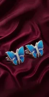 Vibrant Blue Enamel Butterfly Stud Earrings (Silver Finish)