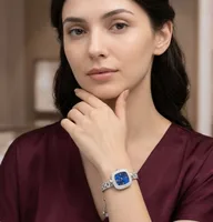 Deep Blue Dial Cushion Halo Bolo Bracelet Watch