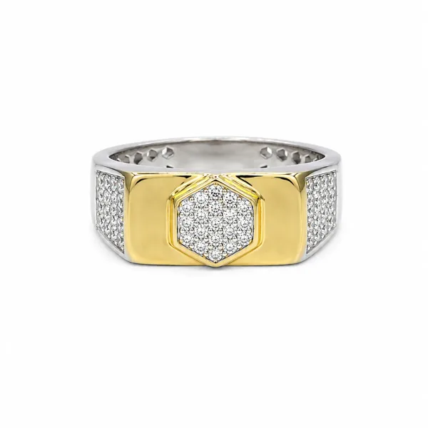 Golden Hexagon Pavé Ring