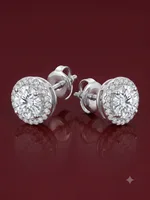 Classic Solitaire Halo Diamond Stud Earrings in Sterling Silver