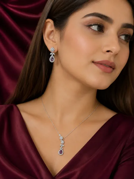 Royal Amethyst Teardrop Necklace Set